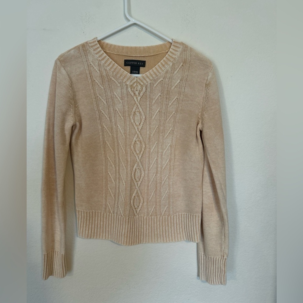 COPPER KEY Beige Cable Knit Sweater Large 11/13